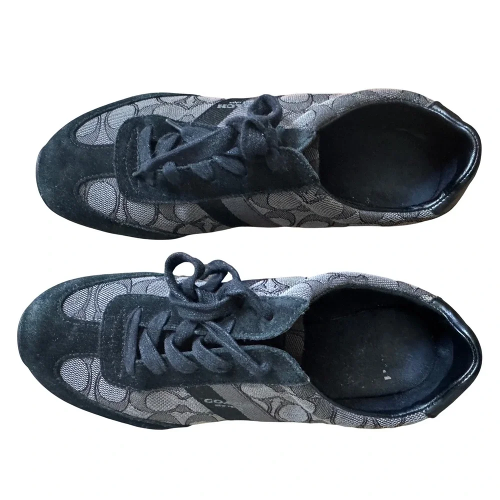 Coach Sneakers Woman Shoes Monogram‎ Black Gray Lace  Size 8.5